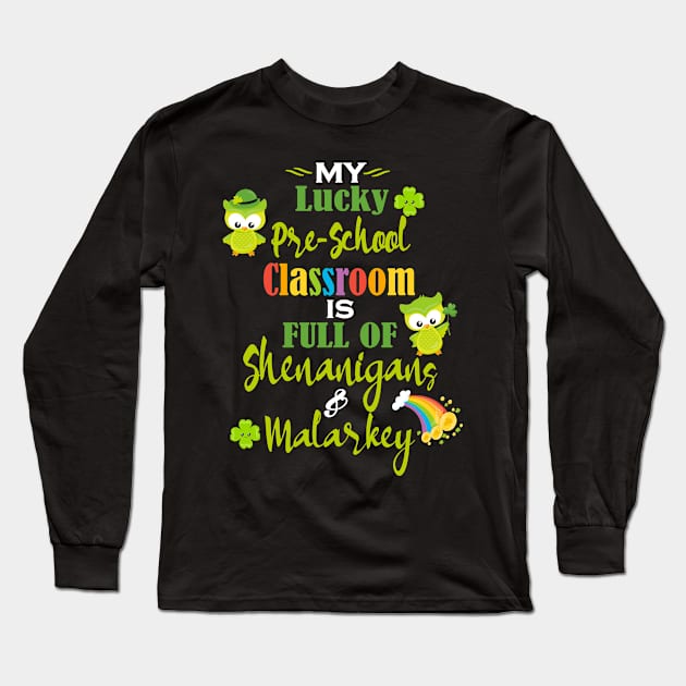 Pre-School St Patrick's Teacher Student Cute Owls Lucky Long Sleeve T-Shirt by Kimmicsts